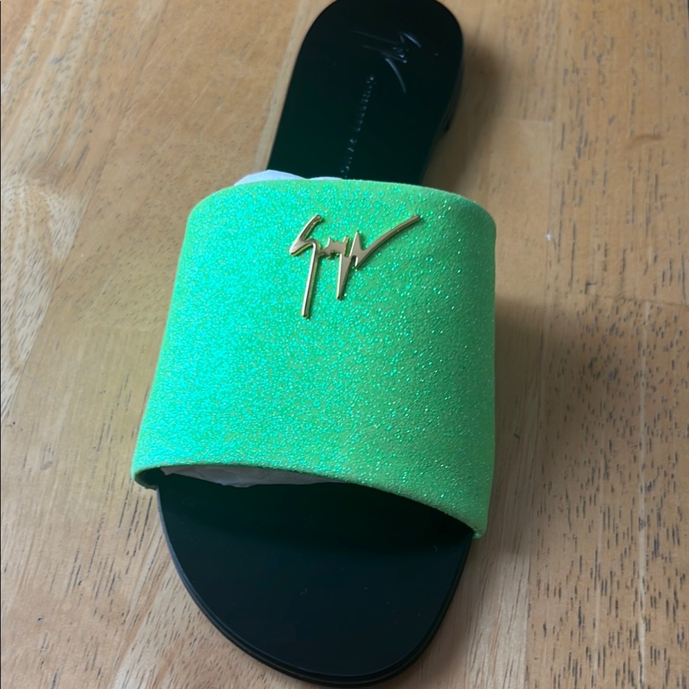 Giuseppe Zanotti Bright Green Slides with Gold Logo